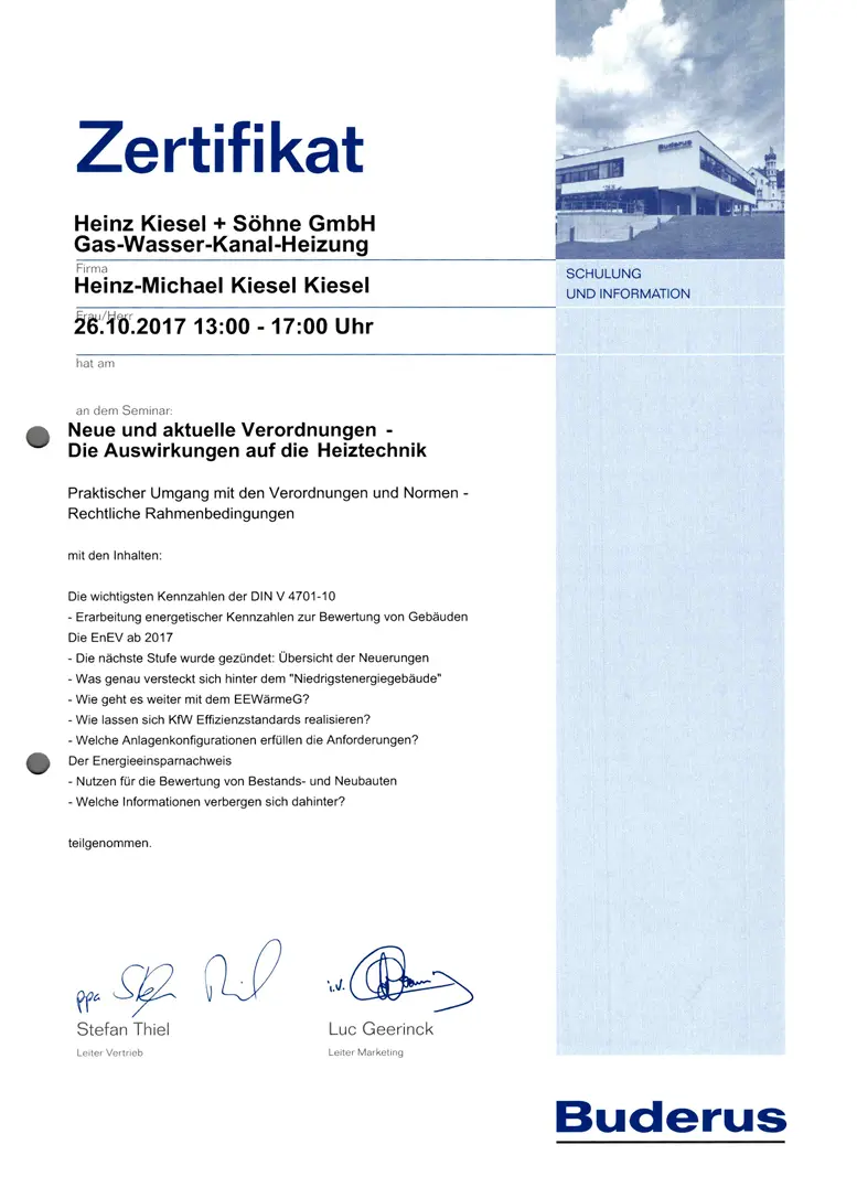 Zertifikat 13 von Heinz Kiesel und Söhne